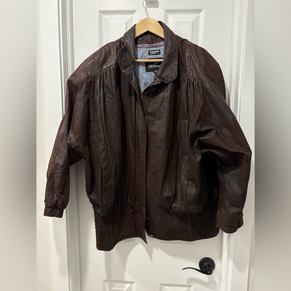 Vintage Bermans Brown oversized Leather Bomber Jacket